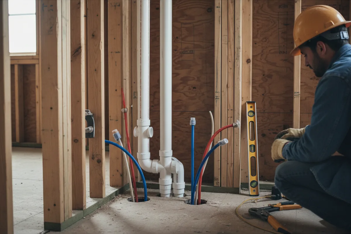 Drain and supply rough-in during Leak Detection in Castleton